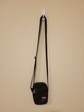 Men's Vintage Fila Black Crossbody Messenger Sling Bag with Red and Blue Logo